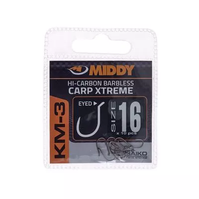 703 крючки MIDDY KM-3 Carp Xtreme Eyed Hooks 16s (10pc pkt)